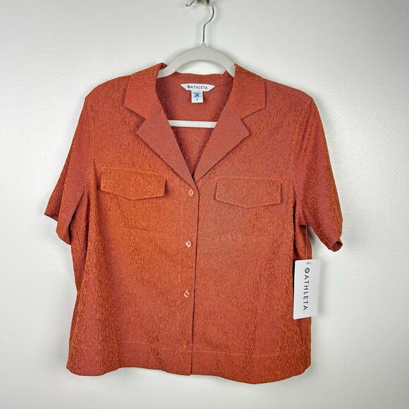NEW Athleta Echo Top Blouse Rust Burnt Orange Shirt Lightweight Size Small - Picture 1 of 10